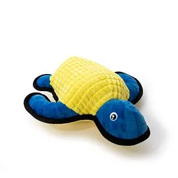 Blue and yellow turtle tough squeaky dog toy
