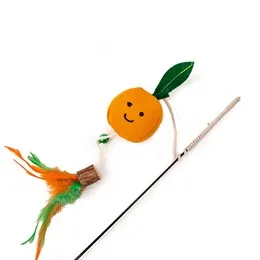 Interchangeable cat wand set with fruit, feather, and teaser attachments