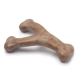 Brown Y-shaped dog chew toy with a textured surface