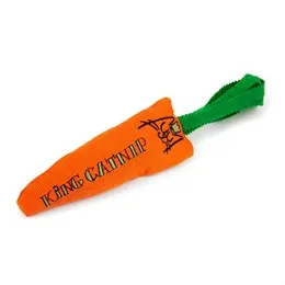 Orange carrot-shaped catnip kicker toy for kittens