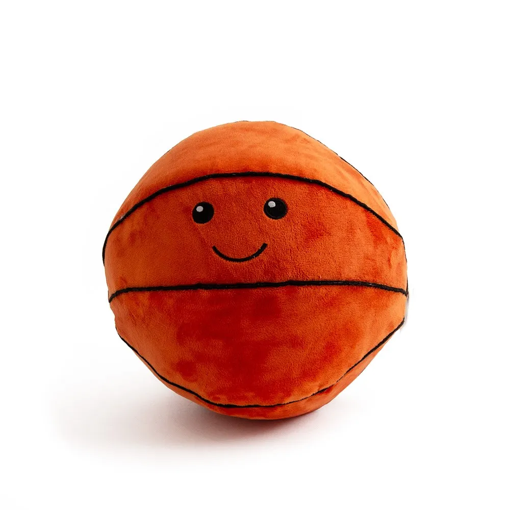 Basketball plush dog toy for interactive play and custom pet product collections